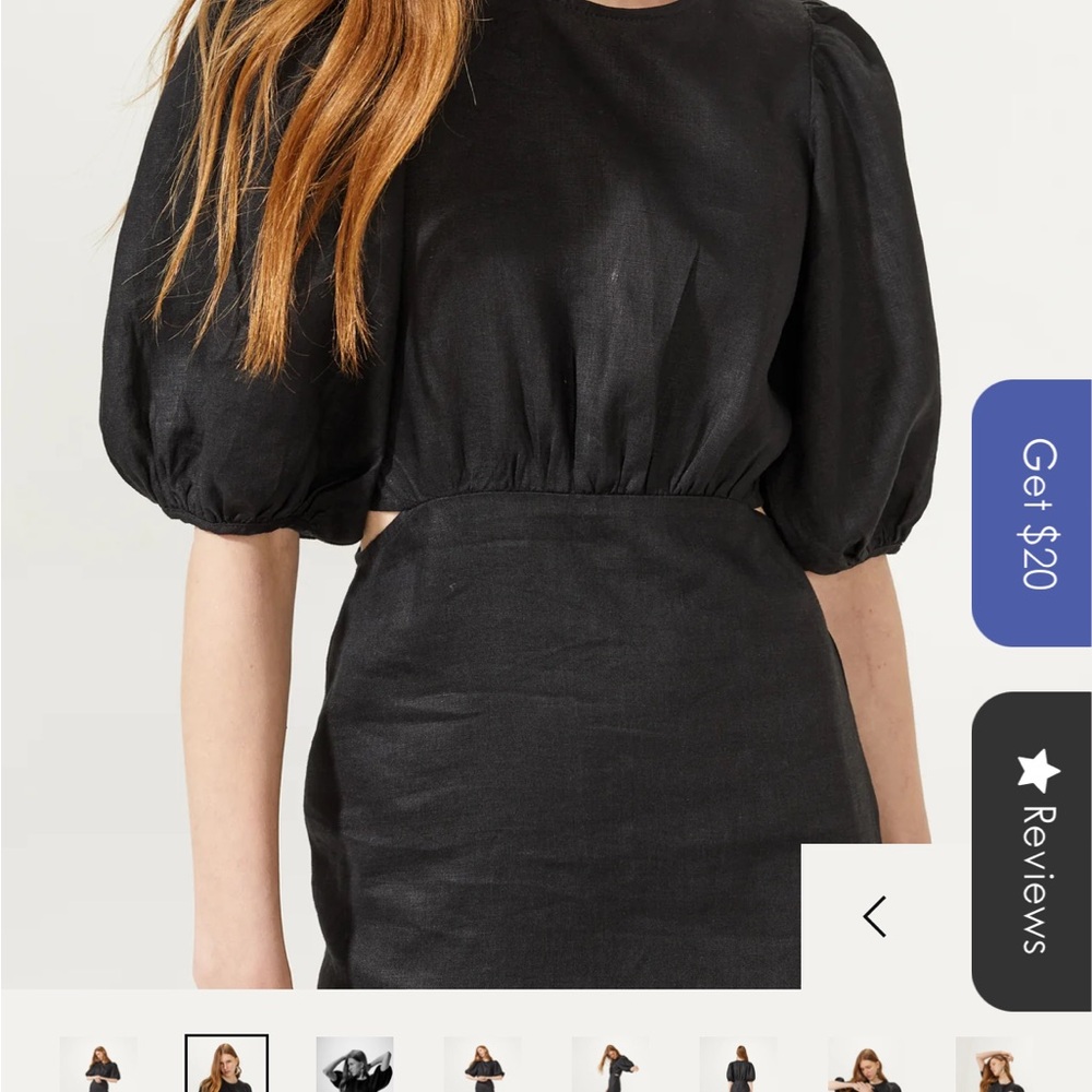 NWT Lanthropy  Linen Puff sleeve midi dress - Picture 3 of 5